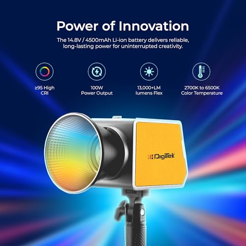 Digitek (DCL 100WBC RGB) 100W LED Video Light with Mini Bowens, Reflector, CRI 97+, 2700-6500K, 13000LM, App Control, 4500mAh Battery, 1/4 Mount, 20 FX Modes, for Indoor and Outdoor Shoots - Image 5