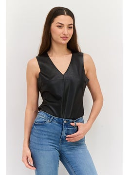 Black Tape Women Plain Sleeveless Bodysuit, Black  - Image 1