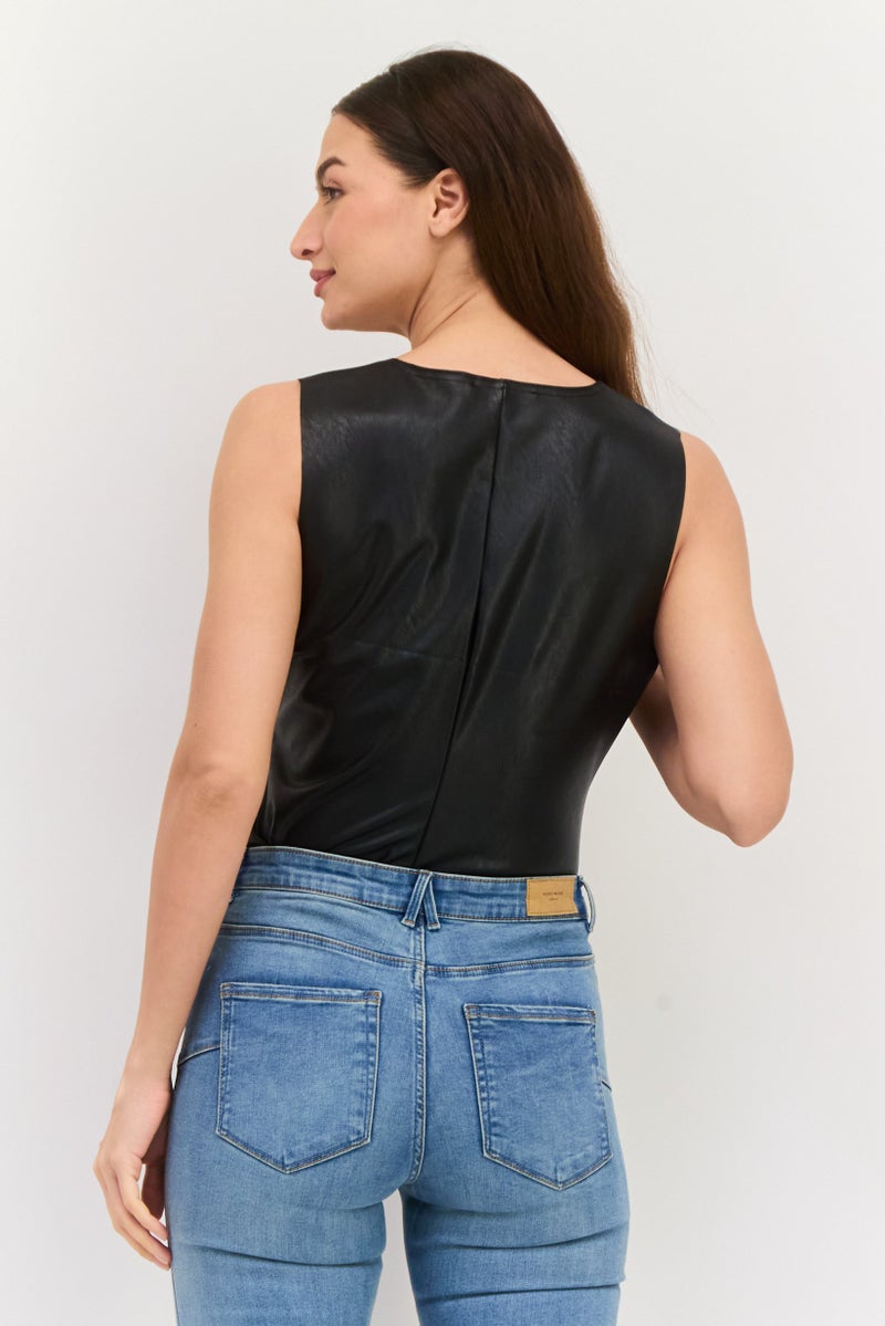 Black Tape Women Plain Sleeveless Bodysuit, Black  - Image 2