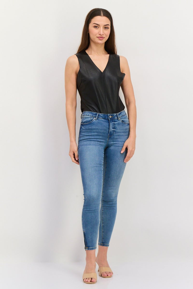 Black Tape Women Plain Sleeveless Bodysuit, Black  - Image 4