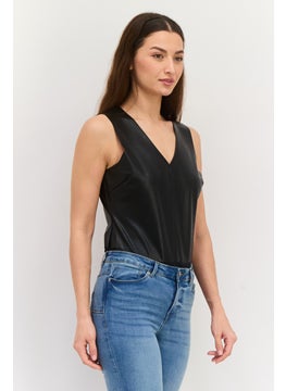 Black Tape Women Plain Sleeveless Bodysuit, Black  - Image 3