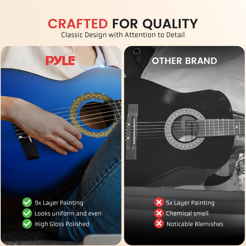 Pyle Beginner Acoustic Guitar Kit, 3/4 Junior Size Instrument for Kids, Adults, 36" Ocean Blue - Image 2