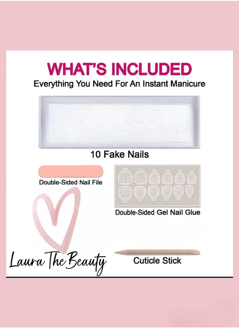 LauraTheBeauty - 【GreenElf】 10 Pcs Rhinestone Nail Art False Nails Short Square Fake Nails Press on Nails with Wearing Tools - Image 1