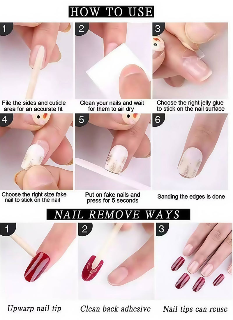 LauraTheBeauty - 【GreenElf】 10 Pcs Rhinestone Nail Art False Nails Short Square Fake Nails Press on Nails with Wearing Tools - Image 1