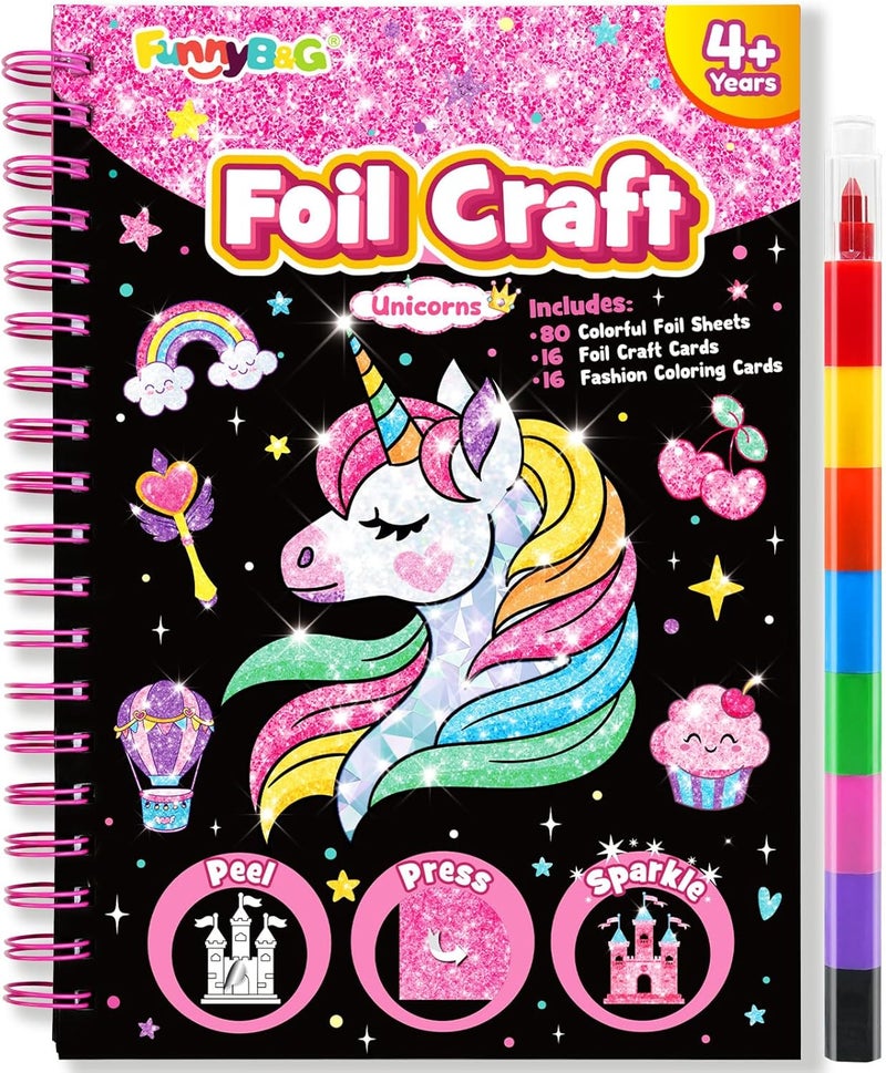 FUNNYB&G Trendy flexible practical build Foil Art Kit - Foil Crafts for Kids, Toys for Girls 4-10 Years Old, No Mess Travel Essentials, Kids Toys, Girls Gifts, Birthday Gift, Coloring Books for Kids Gulf popular simple design - Image 1