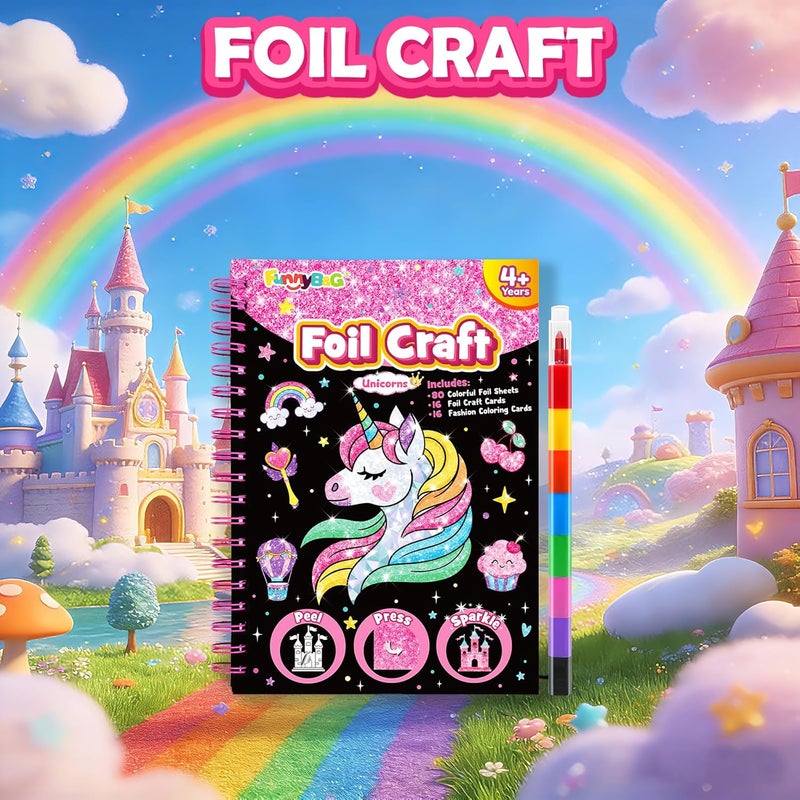 FUNNYB&G Trendy flexible practical build Foil Art Kit - Foil Crafts for Kids, Toys for Girls 4-10 Years Old, No Mess Travel Essentials, Kids Toys, Girls Gifts, Birthday Gift, Coloring Books for Kids Gulf popular simple design - Image 3