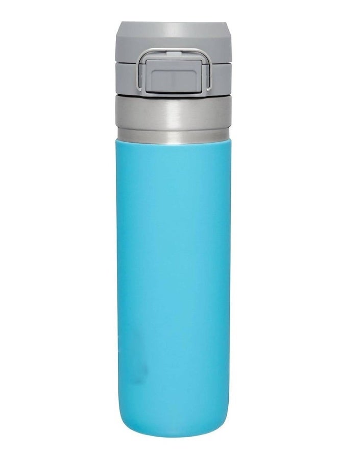 ارواق زجاجة مياه من الفولاذ المقاوم للصدأ سعة 24 أونصة مع شاكر بروتين - معزولة بجدار مزدوج، خالية من مادة BPA، مانعة للتسرب، أدوات شرب للسفر مع غطاء سريع الفتح للمشروبات الساخنة والباردة، لون سماوي - Image 1