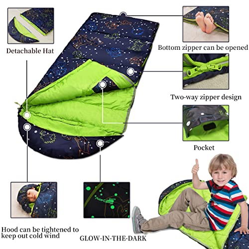 AceCamp Kids' Glow-in-The-Dark Sleeping Bag - Portable, Water-Resistant, Temp Rating 30F/ -1, for Camping, Hiking, Slumber Party (Youth) - Image 2