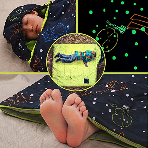 AceCamp Kids' Glow-in-The-Dark Sleeping Bag - Portable, Water-Resistant, Temp Rating 30F/ -1, for Camping, Hiking, Slumber Party (Youth) - Image 5