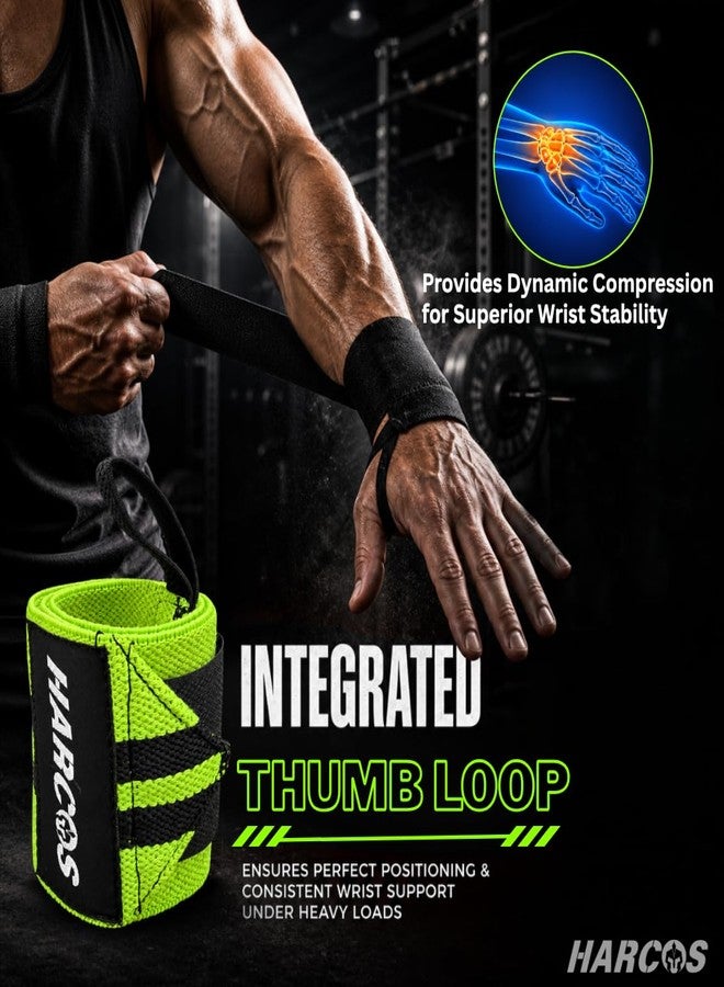 Harcos Cotton Wrist Wraps for Weightlifting (18 Inch Length) Adjustable with Thumb Loop – Quality Best Wrap for Powerlifting Competition Wrist Support for Gym, Training, and Fitness (Green) - Image 2