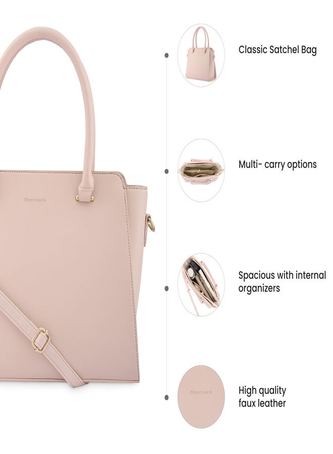 Fastrack Women and Girls Solid Classic Satchel Bag, And | Made Up Of Premium Faux Leather, Pink - Image 3