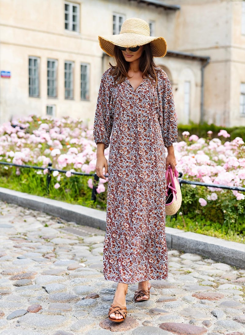 miduo Womens Maxi Dress Short Sleeve V Neck Spring Casual Floral Beach Bohemian Boho Ankle Length Long Maxi Dresses S - Image 3
