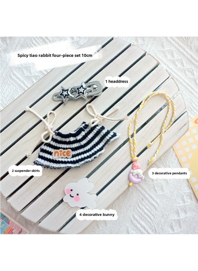 Clothes Only] Labubu Doll Clothes 17cm Labubu Doll Clothes Year Clothes Climbing Clothes Jeans-Specifications:10cm-Color:Spicy Tiao Rabbit Four-piece Set 10cm 