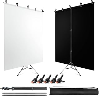 JEBUTU 5X6.5ft White Black Screen Backdrop with Stand Kit, White Screen & Black Screen with T-Shape Background Support - Image 1