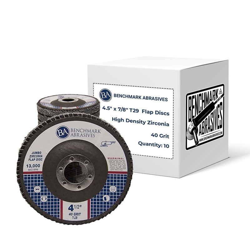 Benchmark Abrasives 4.5" x 7/8" Premium High Density Jumbo Zirconia Type 29 Flap Discs 4 1/2 for Angle Grinder, Sanding Discs, Finishing - Grinding Wheels 4 1/2 Inch (10 Pack) - 40 Grit - Image 1