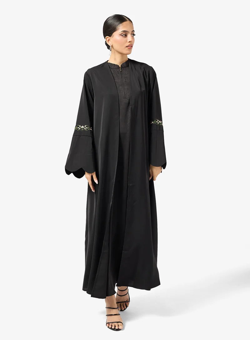 Khizana  Abaya With Scallop Hem Sleeves & Sheila for Women | Best Price UAE