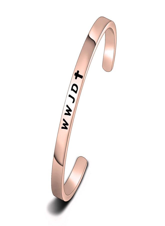 WUSUANED Religious Jewelry WWJD Cross Cuff Bracelet Bangle First Communion Gift (WWJD cuff bracelet rose gold) - Image 2