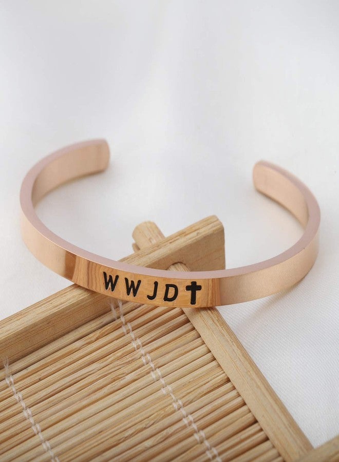 WUSUANED Religious Jewelry WWJD Cross Cuff Bracelet Bangle First Communion Gift (WWJD cuff bracelet rose gold) - Image 4