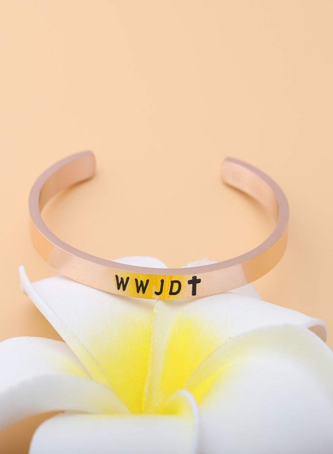 WUSUANED Religious Jewelry WWJD Cross Cuff Bracelet Bangle First Communion Gift (WWJD cuff bracelet rose gold) - Image 5
