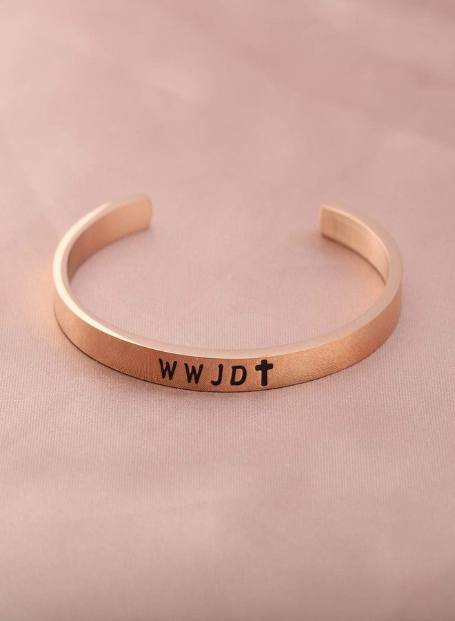 WUSUANED Religious Jewelry WWJD Cross Cuff Bracelet Bangle First Communion Gift (WWJD cuff bracelet rose gold) - Image 3