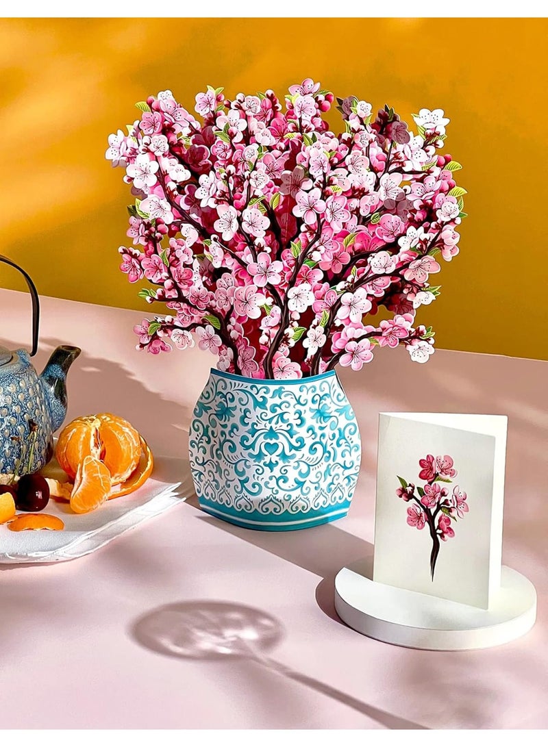 Zikra 3D Flower Bouquet Pop Up Cards, Paper Greeting Cards with Note Card and Envelope, 12" Cherry Blossoms Birthday Anniversary Get Well Gifts for Women - Image 3