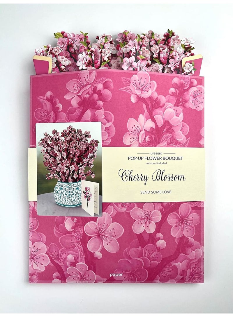 Zikra 3D Flower Bouquet Pop Up Cards, Paper Greeting Cards with Note Card and Envelope, 12" Cherry Blossoms Birthday Anniversary Get Well Gifts for Women - Image 4