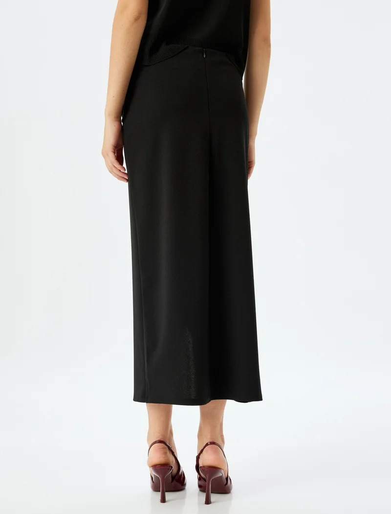 كوتون Slim Fit Draped Midi Length Asymmetrical Double Breasted Skirt