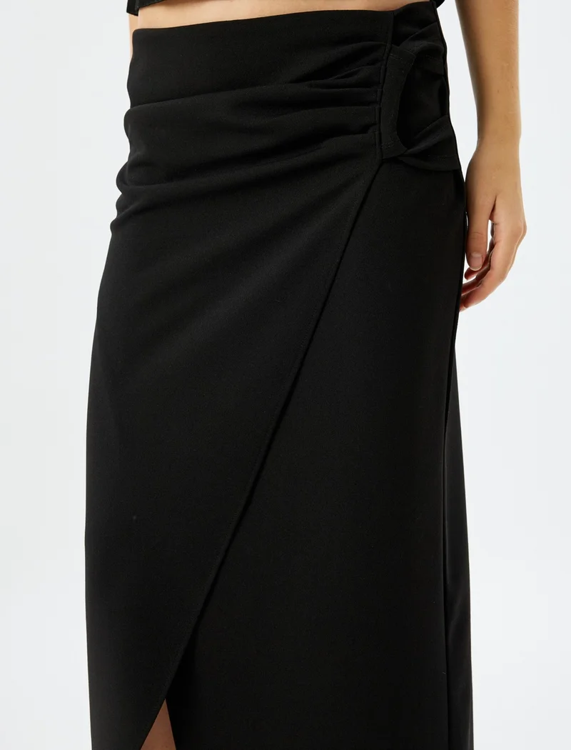 كوتون Slim Fit Draped Midi Length Asymmetrical Double Breasted Skirt
