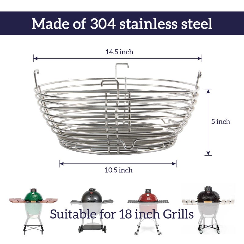 VANKEY Lump Charcoal Fire Basket with Removable Divider Charcoal Basket for Kamado Joe Classic Series, Large Big Size Green Egg Stainless Steel Grill Ash Baskets - Image 2