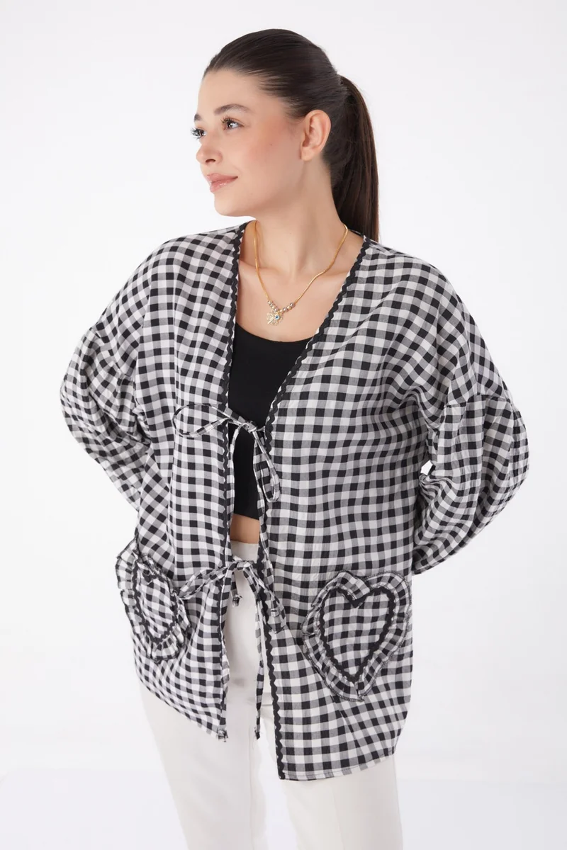 Tofisa Plain Medium Women's Black Heart Cardigan - 26136