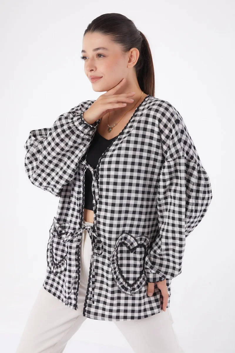 Tofisa Plain Medium Women's Black Heart Cardigan - 26136