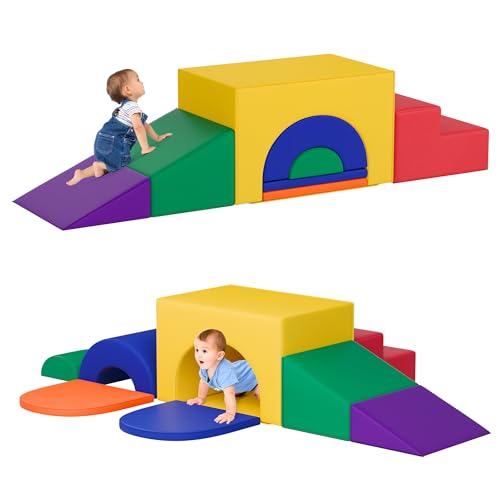 TOLEAD Soft Foam Climbing Blocks Set Large 5in1 Soft Play Toys Crawling Sliding Climbing Arch for Toddlers Foam Playset for NurseryPreschool Classic American Color - Image 1
