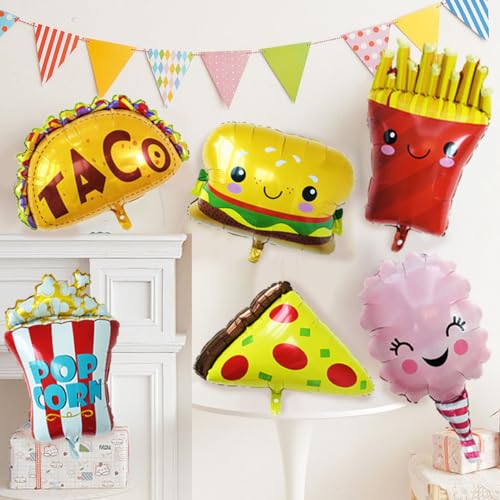yoliyogo Balloon Set with 6 Large Pieces of Snacks for Party and Shop Decoration Decor Balloon Set Includes Pizza Popcorn Hamburger Chips Ice Cream Taco Food Theme Yummy Style for Birthday Food Party etc - Image 5