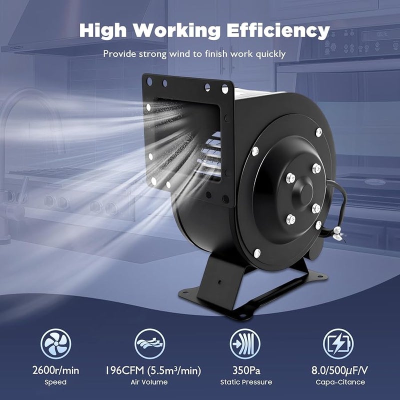 120W Small Centrifugal Blower Fan 196CFM Flange Draft Fan Pure Copper Motor IP54 Black - Image 3