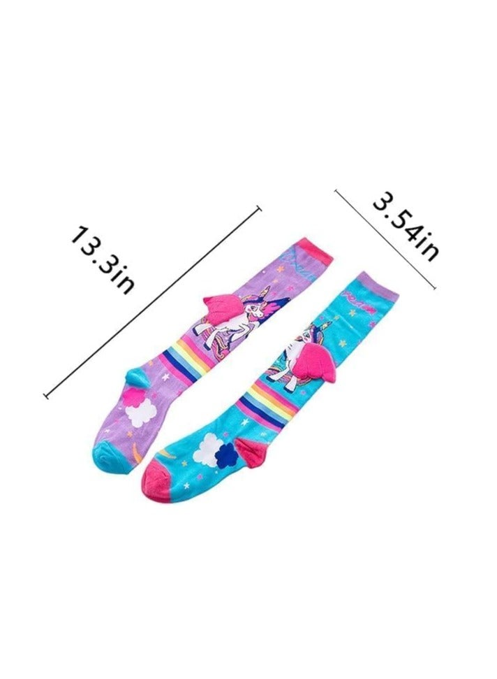 Sylqvxh 7-12 Year Old Kids Girls Knee High Socks Little Girls Cute Crazy Funny Animal Pattern Long Boot Socks with 3D Wings - Image 2
