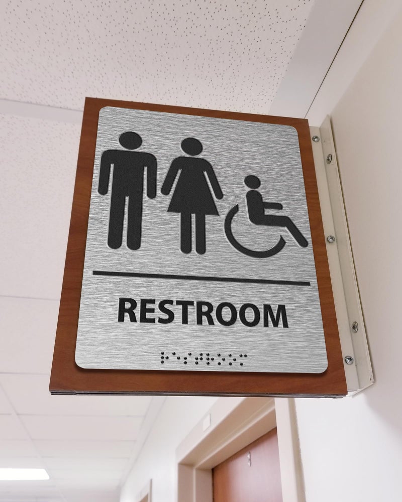 Abudada ADA-Mark Modern Restroom Sign for Business - 2PK ADA Compliant Braille Bathroom Sign with Easy Installation - 6" W x 8" H - Image 5