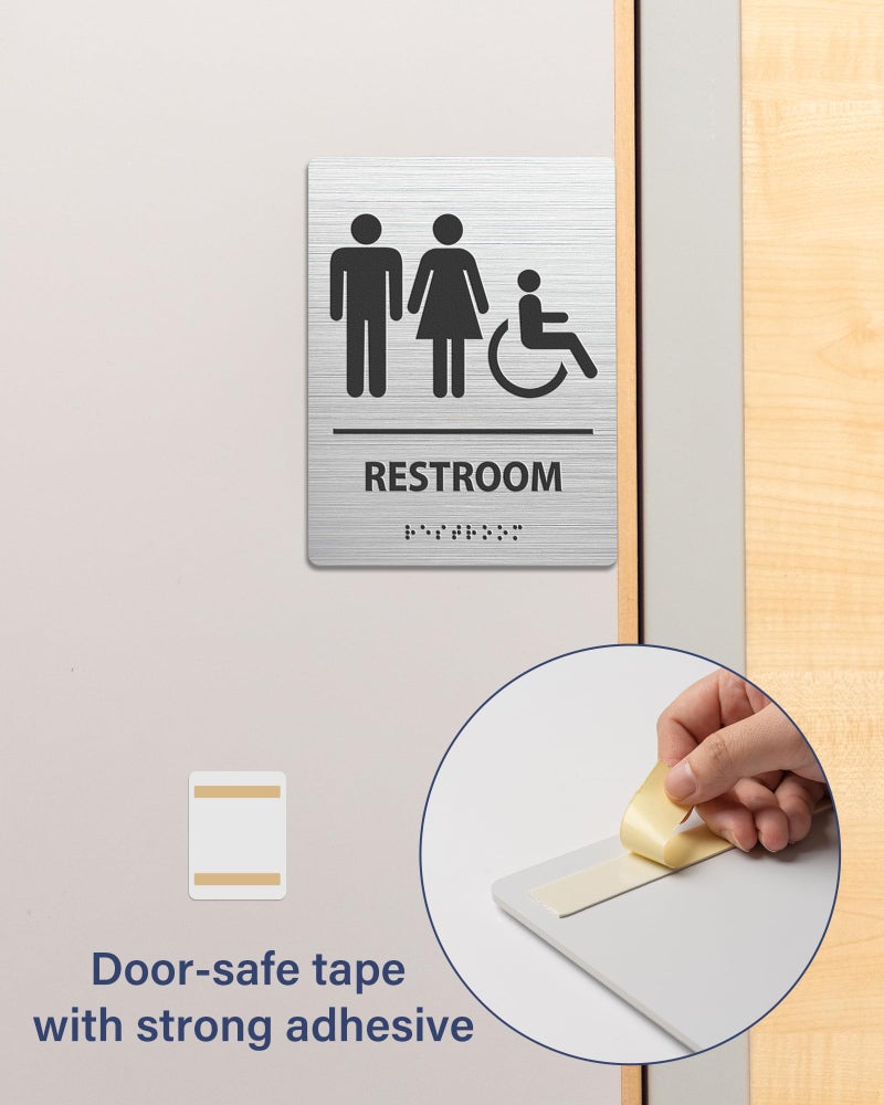 Abudada ADA-Mark Modern Restroom Sign for Business - 2PK ADA Compliant Braille Bathroom Sign with Easy Installation - 6" W x 8" H - Image 3