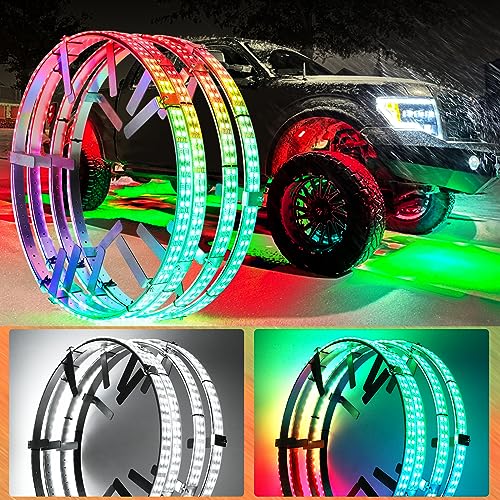 Beatto Adjustable 1418inch 2Rows Adjustable Wheel Ring Lights RGBW Wheel Lights for Truck LED Chases Dancing Color Rim Lights Fit for All Truck Pickup Car SUV OffRoad 4 Wheels Vehicle - Image 1
