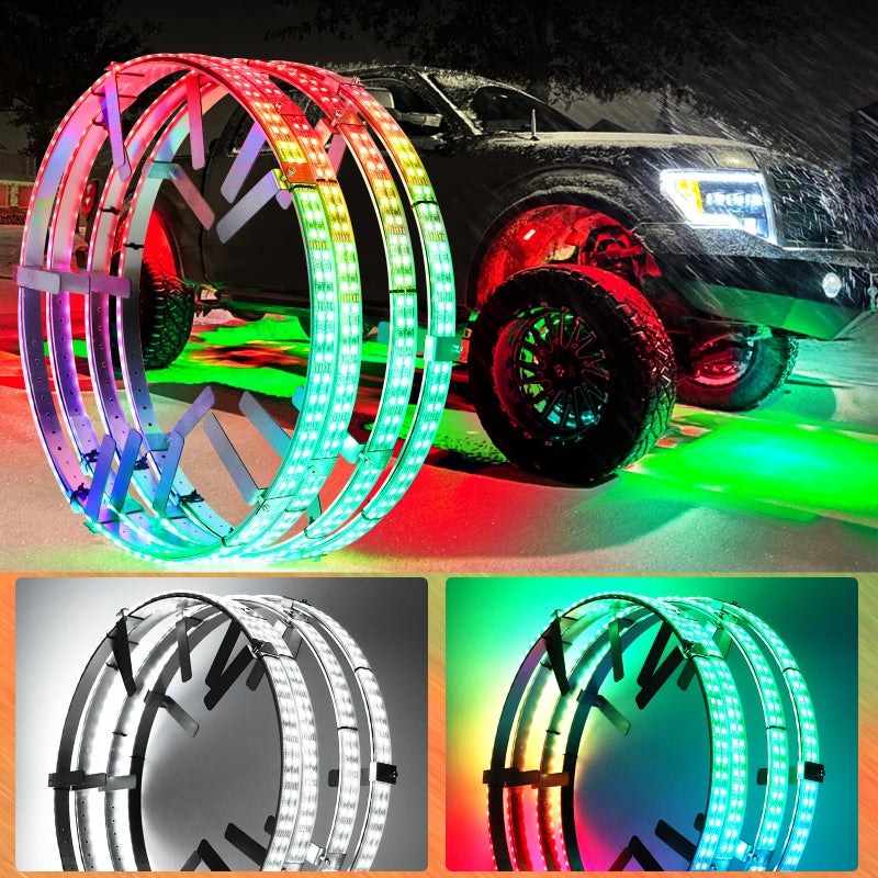 Beatto Adjustable 1418inch 2Rows Adjustable Wheel Ring Lights RGBW Wheel Lights for Truck LED Chases Dancing Color Rim Lights Fit for All Truck Pickup Car SUV OffRoad 4 Wheels Vehicle - Image 2