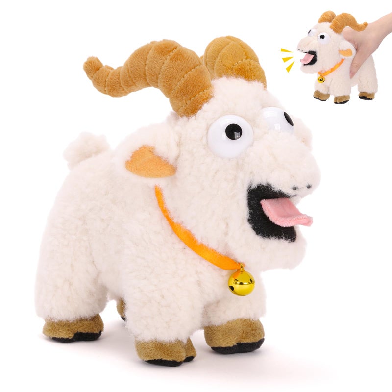 FunisFun Goat Plush with Bell Goat Stuffed Animal with Funny Screams Sound Gag Gift for Adults Friends and Coworkers Desk Toy - Image 3