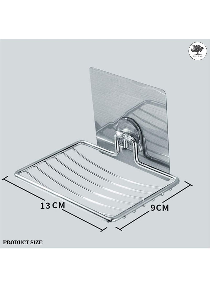 sulfar - Stainless Steel Magic Sticker Series Self Adhesive Soap Holder for Bathroom (Silver) Pack of 1 - Image 1