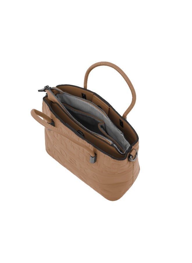 فوسكا حقيبة يد وحقيبة كتف نسائية من Foska - جلد PU مزخرف بشعار - بني فاتح - 21x21 سم - Image 5