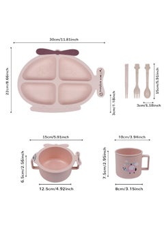 ماركة غير محددة مجموعة feeding للأطفال من 6 قطع مصنوعة من القش القمح بتصميم طائرة وردية - أدوات طعام صديقة للبيئة، خفيفة الوزن، وقوية للأطفال الصغار.  - Image 3