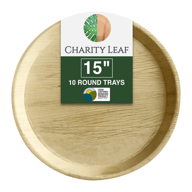 Disposable Palm Leaf 15 Round Trays 10 pieces Bamboo Like Serving Platters Disposable Boards EcoFriendly Dinnerware For Weddings Catering Events