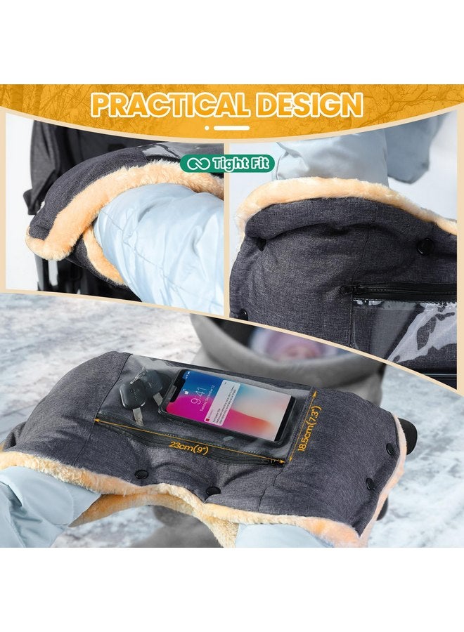 Orzbow Faux Sheepskin Stroller Gloves with Phone Pockets, Winter Extra Thick Mittens for Baby Stroller, Cozy & Warm, Anti-freeze Hand Muff Easily Attaches to Stroller for Parents Caregivers, Dark Gray - Image 5