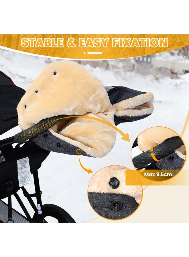 Orzbow Faux Sheepskin Stroller Gloves with Phone Pockets, Winter Extra Thick Mittens for Baby Stroller, Cozy & Warm, Anti-freeze Hand Muff Easily Attaches to Stroller for Parents Caregivers, Dark Gray - Image 3