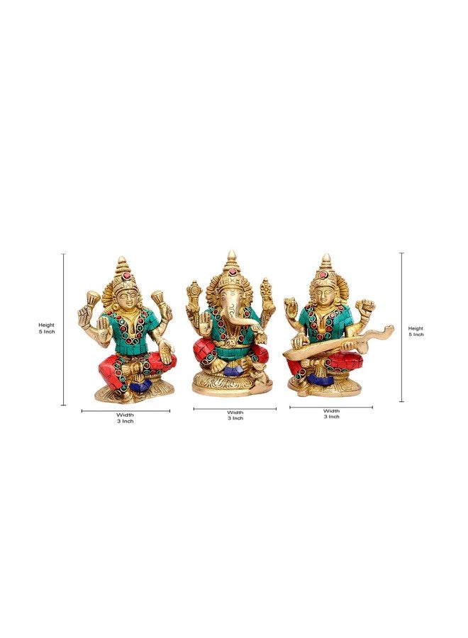 Aone Metal India Goddess Laxmi, Ganesha And Saraswati Idol (5 x 3 Inch, Brass) - Image 5