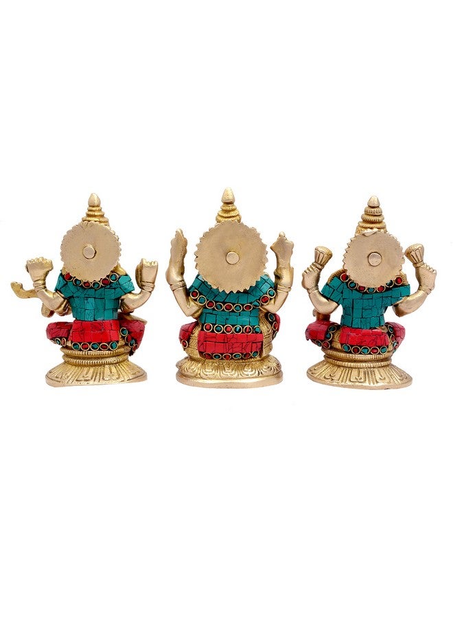 Aone Metal India Goddess Laxmi, Ganesha And Saraswati Idol (5 x 3 Inch, Brass) - Image 4