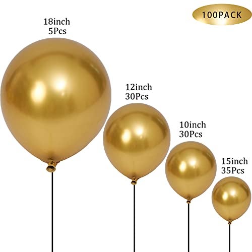 DECGOL 100pcs Metallic Gold Balloons Different Sizes 18 inch +12 inch +10 inch +5 inch Chrome Gold Balloon Gold Latex Balloons for Halloween Christmas Thanksgiving Birthday Party Graduation Baby Shower - Image 2