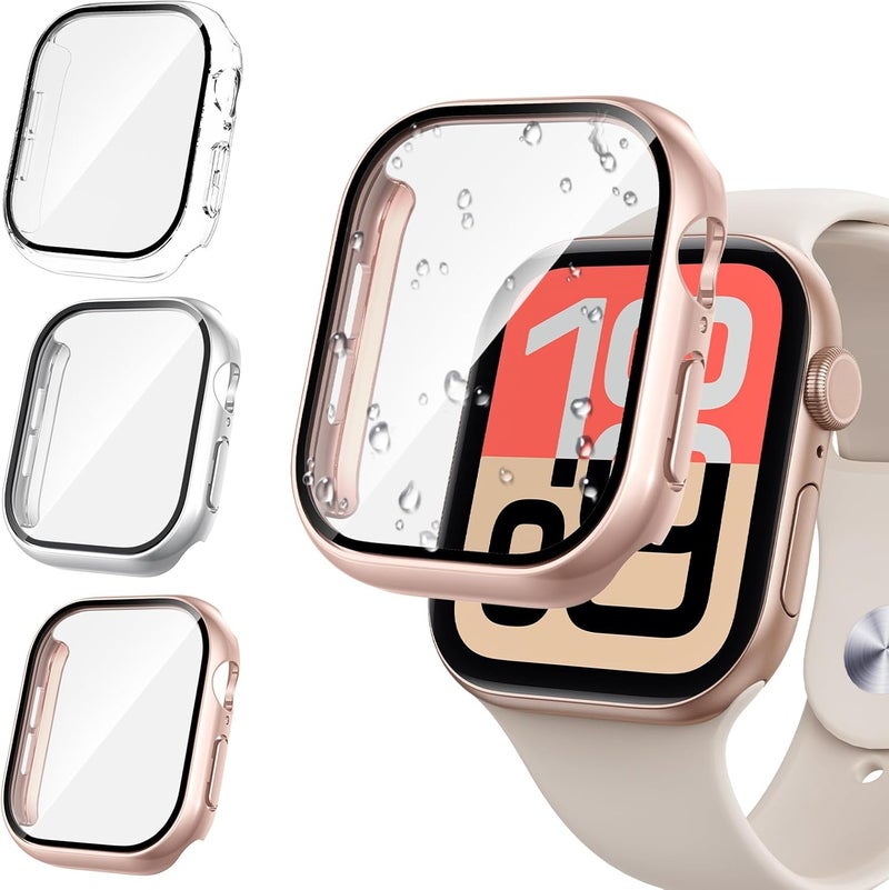 Tensea [3PCS for Apple Watch Screen Protector Case 44mm SE 3/SE 2rd Generation/SE/Series 6/5/4 Accessories, iWatch Protective Face Cover for Women Men, Bumper Tempered Glass for iPhone Watch 44 mm - Image 1